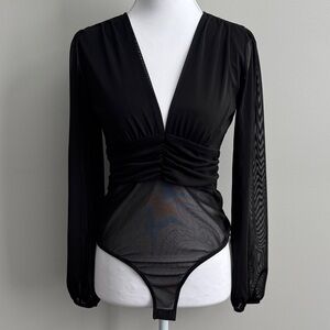 Stella Luce Black Sheer Long Sleeve Bodysuit size S